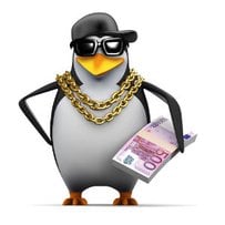 DJ Pinguin hat einen Bündel mit Geldscheinen. Das kostet ein DJ so ungefähr